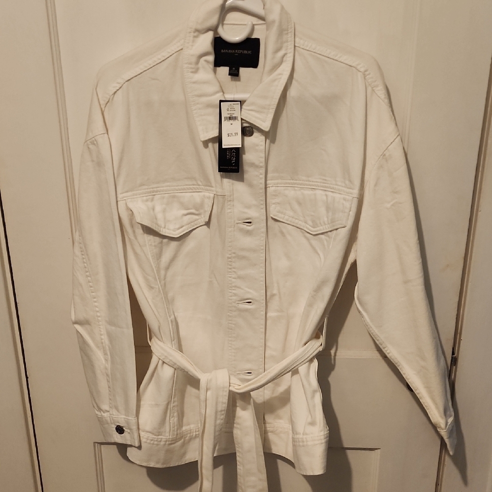 Banana Republic White Utility Jacket with Belted Waist